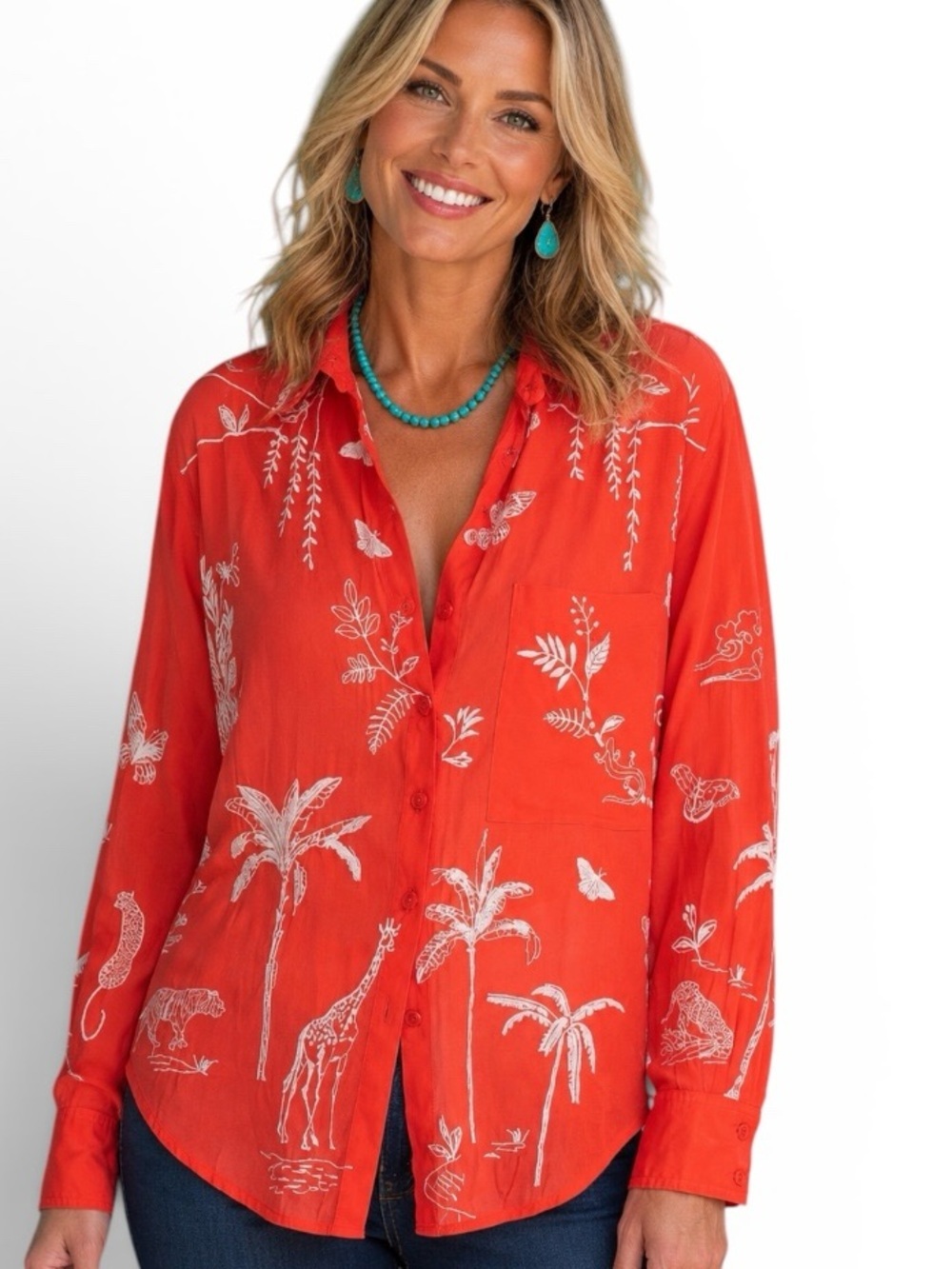 Johnny Was heavily embroidered SARABI BOXY POCKET SHIRT NWT